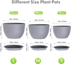 Large Flower Pots 12/10/9 inch, 3 Set Big Plant Pots for Outdoor Indoor Plants with Water Ripples, Wide Plastic Planters with Drainage Holes and Saucers for Garden House Plants, Speckled Grey