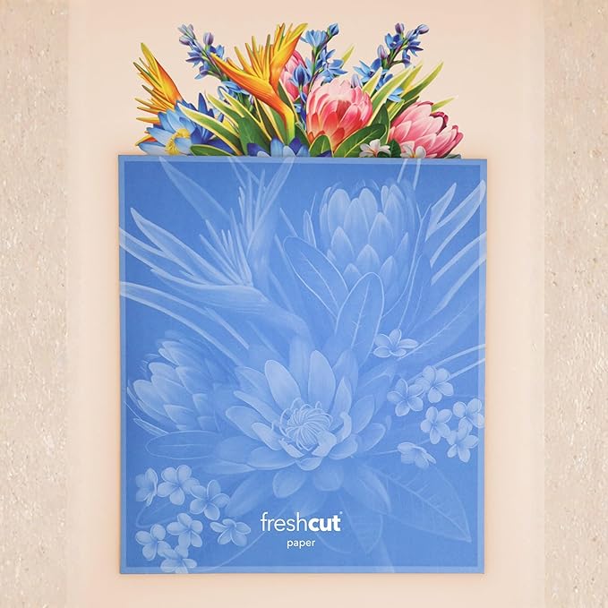 Freshcut Paper Tropical Paradise Pop Up Cards, 12 Inch Life Sized Forever Flower Bouquet 3D Popup Greeting Card, Birthday Cards, Anniversary Card, Blank Notecard & Envelope