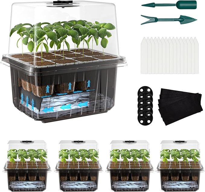 Seed Starter Trays Self-Watering - Kit with Humidity Dome, 5-Pack 60-Cell Plant Seedling Tray,Reusable Germination Trays for Indoor Gardening Seeds Growing Starting