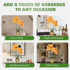 CXGS Orchids Artificial Flowers Realistic Fake Flowers in Ceramic Vase 20" Orange Faux Plants Indoor Lifelike Soft PU Phalaenopsis for Centerpiece Hotel Home Decor
