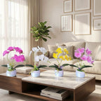 Artificial Orchid with 3D Printed Vase, Lifelike Fake Phalaenopsis Orchid Flowers, Realistic Silk Orchids for Home Decor Living Room (Light Purple)