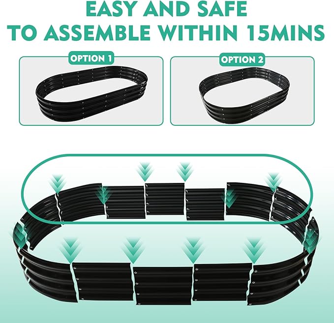 YSEJOMP 6X3X1 FT Oval Galvanized Metal Garden Raised Bed/Plant Box for Planting,36 Inches Diameter Iron Fire Pit Ring,Small Animal Fence-3 in 1 Modular Design in Black (Black, 72X36X11.5 Inches)