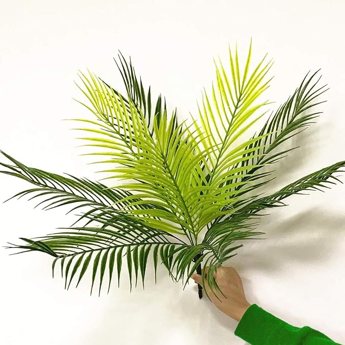 PASYOU Artificial Palm Tree, Plastic Plants Greenery Fake Tropical Shrubs Faux Big Leaves for Home Indoor Outdoor Garden DIY Basket Planter Filler Wedding Party Decoration UV Resistant - 2 Pack