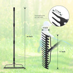 49'' Bow Rake Heavy Duty Garden Rake with Stainless Steel Handle, Tines Metal Head Rake Tool for Loosening Soil Gathering Leaf Leveling Lawn Farming Land Management Yarn Thatch Rake