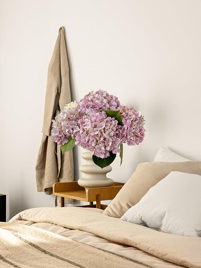 4 Pcs 20'' Real Touch Hydrangeas Light Pink Artificial Hydrangeas Flowers Faux Latex Lifelike Hydrangea for Kitchen Living Room Porch Home Decor Baby Shower Party Wedding Table Centerpiece
