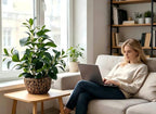 AlphaAcc 18.8 Inch Artificial Ficus Plant Indoor Faux Greenery Potted in Rattan Woven Basket Planter with Decorative Pebbles Realistic Fake Plant for Home Living Room Office Table Desk Shelf Decor