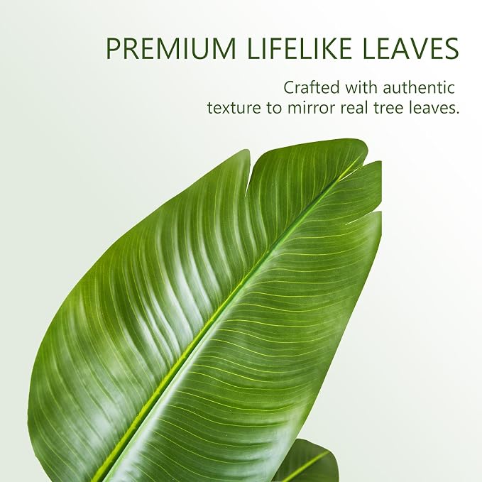 Birds of Paradise Plant Artificial, 6.6FT Fake Plant Faux Banana Leaf Tree with 15 Banana Leaves, Lifelike Tall Fake Tropical Palm Indoor Silk Floor Plant in Black Pot for House,Office,Room,Home Decor