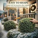 Real Touch Leaves Artificial Topiary Trees, 24" T with 17" W Faux Boxwood, Set of 2 UV Resistant Plants, Decorative Indoor Outdoor Trees with 6"x5" Pots for Home, Office, and Garden Decor