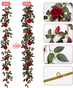 RECUTMS 6FT Artificial Red Rose Garland Fake Rose Ivy Vine with Greenery Foliage Hanging Flower Vine for Wedding Arch, Table, Home, Garden, Birthday, Valentine’s Day Party Decoration (Red)