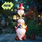 twinbling 17 in Large Garden Gnome Statue with Solar Lights Sculptures Funny Triple Big Gnome Outdoor Patio Lawn Yard Balcony Garden Home Decor Gifts for Women Mom
