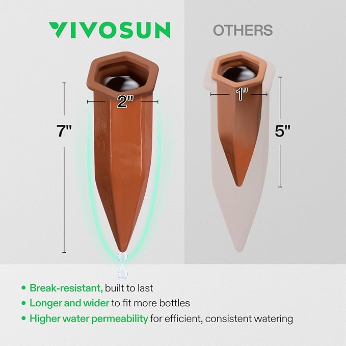 VIVOSUN 10Pcs Self-Watering Spikes, 7 Inch Hexagonal Terracotta Watering Stakes, Auto-Water Device, Planter Insert for Indoor & Outdoor Potted Plants, 20-Pack