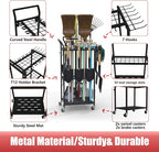 Faesun Garden Tool Organizer with Wheels, Heavy Duty Rolling Yard Tool Rack with 14 Hooks & 5 Slots, 3-Tier Metal Cart Holds 50+ Rakes/Shovels/Brooms, Mobile Lawn Storage for Garage Shed Outdoor