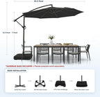 wikiwiki 10ft Patio Umbrella with Base Included, Outdoor Offset Cantilever Umbrella with Sandbag Base for Backyard, Garden and Pool, Easy to Tilt and Crank, Black