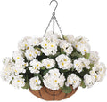 INSPRING Geraniums Artificial Flowers Hanging Basket for Outdoors Outside Spring Decoration, 8 Bundles Silk Flowers Fake Plants Look Real UV Resistant for Porch Home Patio Balcony Yard, White