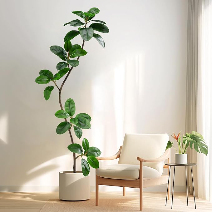 Bailikang 6ft Artificial Rubber Tree Faux Plants Indoor Faux Floor Artificial Trees Indoor,Fake Plant Fake Tropical Plants,Large Floor,Real Touch Rubber Tree for Home Decor
