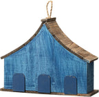 Glitzhome Bird Houses for Outside, 15" L Oversized Distressed Solid Wood Birdhouse with 3D Flowers Rustic Three-Story Villa Decorative Hand-Painted Hanging Bird Houses for Outdoors,Washed Blue
