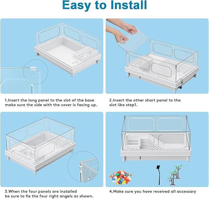 Turtle Tank - Starter Aquarium with Brush, Easy to Install & Clean, for Turtles, Crabs, Small Reptiles