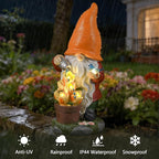 Solar Gnome Statue Outdoor Decor for Mother's Day,Gnome Figurines with Flower LED Light for Garden Decorations for Patio Lawn Balcony Fairy Gardens,Housewarming Gifts for Women Mom