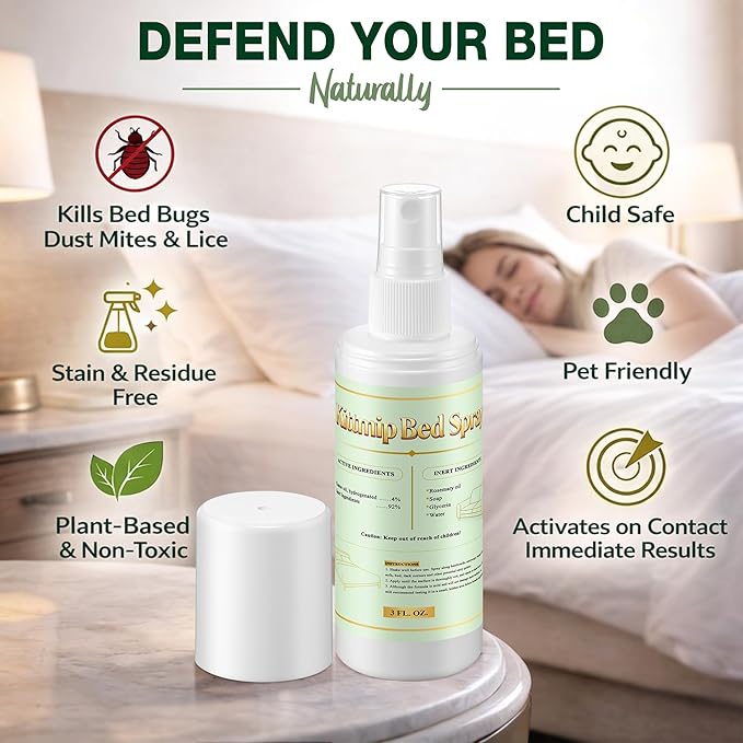 Bed Bug Spray Natural Travel Spray Child & Pet Safe - Plant Based Bed Bugs, Lice, Mite Treatment, Stain & Odor Free Control, Compact Travel Size for Hotels, Suitcase, Backpack, Shoes, 3oz, 1 Pack