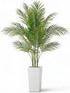 Garvee 4.8FT Artificial Palm Tree, Tall Faux Tropical Areca Plants with White Tall Planter, Fake Potted Tree with Lifelike Leaves for Indoor Living Room Bedroom Home Office Decor