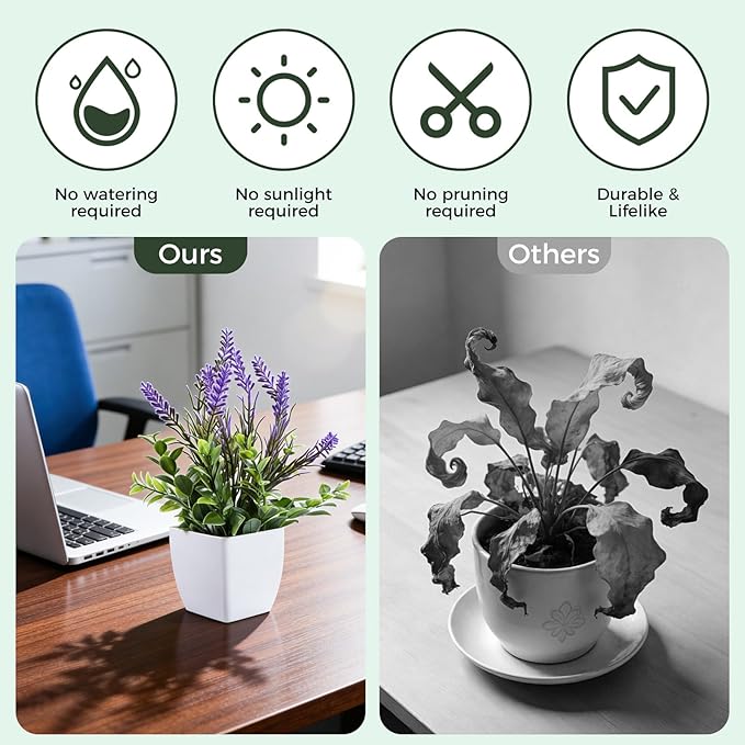 Clearain 6 Pack Small Fake Plants Mini Artificial Potted Plants for Table Desk Home Laundry Room Bathroom Office Decoration (White)