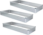 Meberam 3 Pack 6x3x1FT Galvanized Raised Garden Beds Kit Outdoor Metal Gardening Planter Box for Vegetable Elevated Flower Herbs,Silver