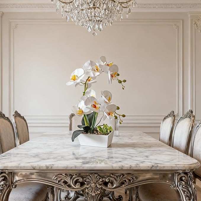 Fake Orchid Realistic Artificial Flowers Real Touch White Orchid Fake Potted Plants For Home Decor Indoor Phalaenopsis Orchids Centerpiece Flower Arrangement Table Decorations For Dining Room Bathroom