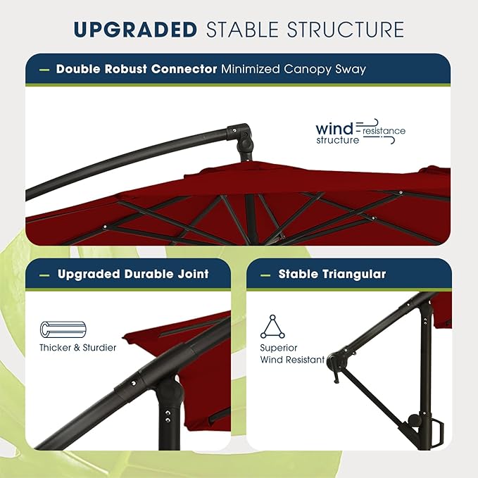 wikiwiki 10ft Patio Umbrellas Offset Outdoor Cantilever Hanging Umbrella, Fade Resistant Waterproof Recycled Fabric Canopy for Yard, Garden & Deck, Burgundy Red