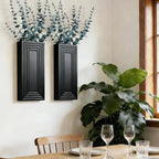 Wooden Wall Planter Vase, 2 Pack Black Wood Hanging Vases with Fake Eucalyptus for Indoor Modern Boho Farmhouse Wall Art Decor for Home Indoor Kitchen Modern Farmhouse Bathroom