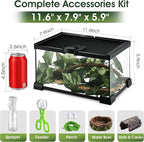 Reptile Terrarium Glass Kit 12" x 8" x 6" Starter Habitat for Tarantula, Succulents, Frogs, or Hermit Crabs, Tank with Escape-Proof Locking Lid