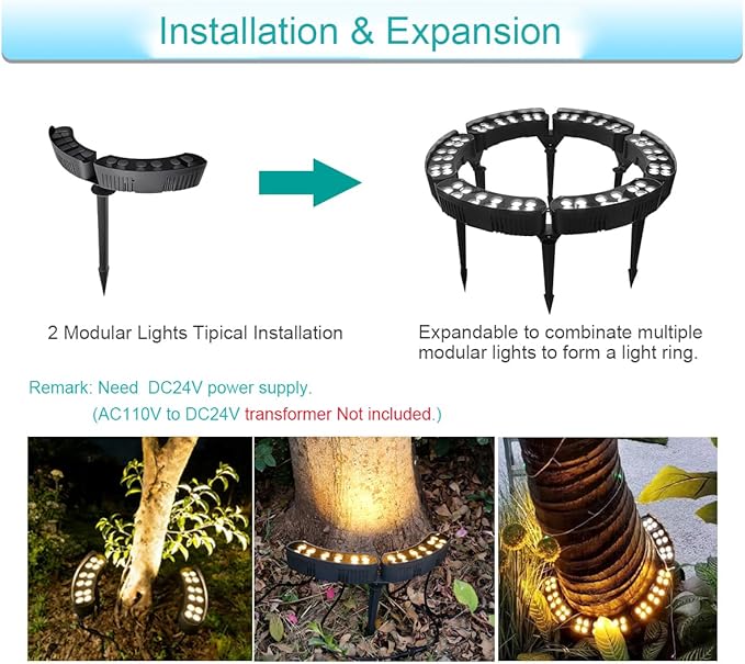 Outdoor Landscape Lights, DC 24V Low-Voltage Tree-Hugging Lights (Transformer Not Included), IP65 Waterproof Spotlights 3000K, Suitable for Palm Trees and Landscapes Requiring Accent Lighting (2-Pack)