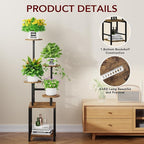 Homsorout Round Plant Stand Indoor with Grow Light, 5-Tiered Tall Plant Stand Indoor, Metal Plant Shelf with Adjustable Light, Ideal for Living Room, Garden, Patio (Black Brown)