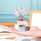 YWHL Handmade Crystal Clear Rose Flower Figurine with Round Vase, Romantic Rose Gifts for Women on Anniversary Birthday Christmas, Glass Rose for Mom Wife Grandma, Wedding Home Decorations