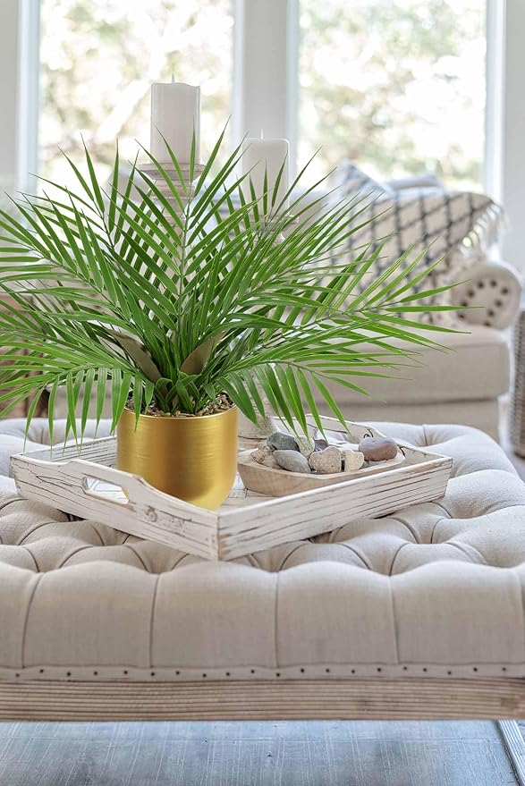 Briful Fake Plant 15.7’’ Artificial Palm Plant in Gold Pot Real Touch Faux Tropical Palm Tree Houseplant for Home Indoor Living Room Tabletop Balcony Decorations