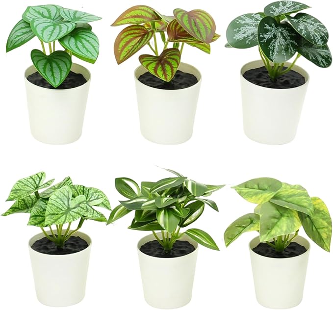 6 Pack Fake Plants for Room Decor,Mini Artificial Potted Plants for Home Office Living Kitchen Classroom Table Shelf Desk Farmhouse Bathroom Indoor Decor