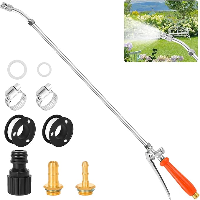 All Metal Replacement Sprayer Wand, Suitable for 1/2" Hose Quick Connector, 1/4" & 3/8" & 1/2" Brass Barb Spray Wand, Built-in Shut Valve Stainless Steel Spray Wand (29" Sprayer Wand)