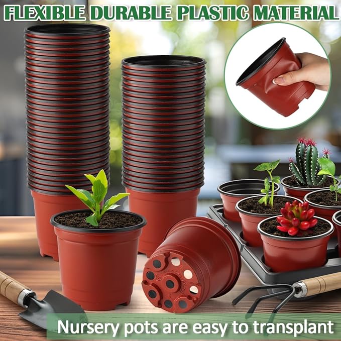 RooTrimmer 4 inch Round Nursery Pots 60pcs, 12 Cell Nursery Pots Trays 5 Pcs, Sturdy Seeds Starting Germination Shuttle Carrying Trays, Small Planter Nursery Propagation 5 Sets