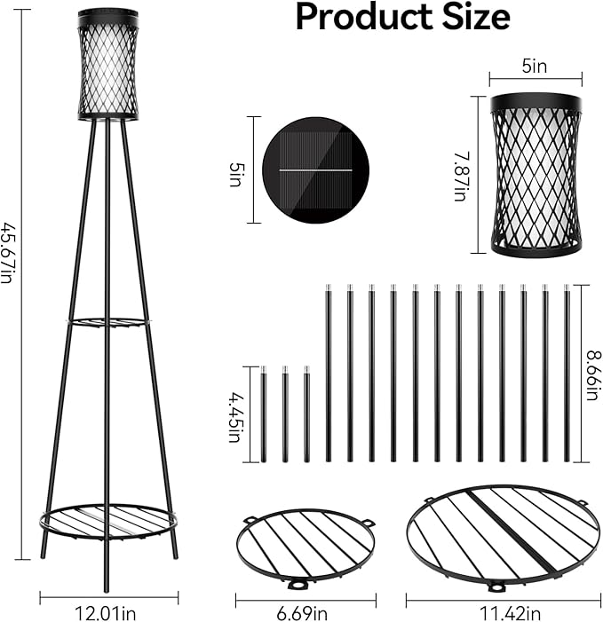 Aialun Solar Floor Lamps Outdoor with USB Charging, 45.67 Inch Tall Double Plant Stand Outside Floor Lamps, Warm & White 3 Modes Standing Decor Lights for Patio, Porch, Deck, Yard, Garden, 1 Pack