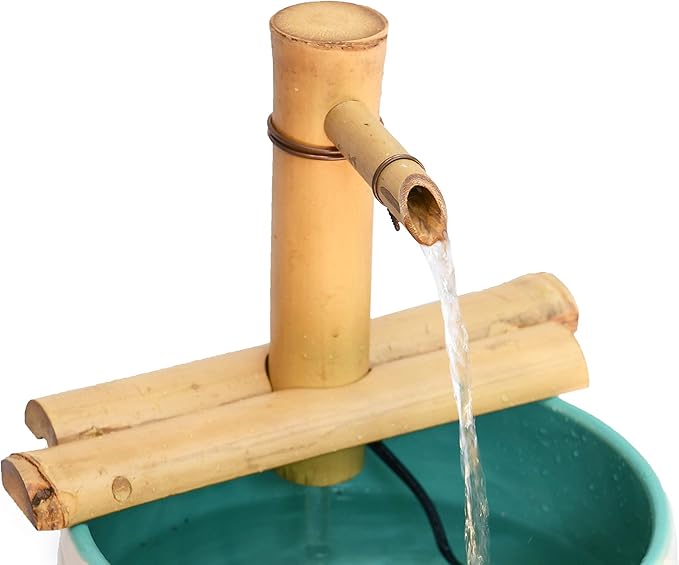 Bamboo Accents 7" Adjustable Bamboo Fountain Kit with Pump – Compact Zen Water Feature for Bowls, Basins & Small Gardens, Indoor/Outdoor (Container Not Included)