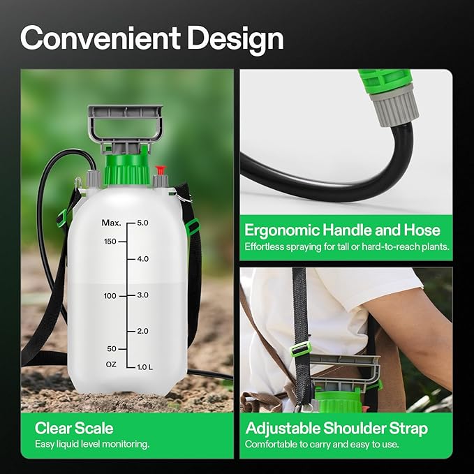 VIVOSUN 1.35 Gal/5L Pump Sprayer, Garden Water Sprayer for Plants, Weeds & Lawn Care, with 3 Nozzles, 50'' Long Hose & Pressure Relief Valve (Pack of 2)