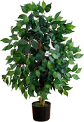 Nearly Natural 36in Triple Trunk Artificial Ficus Tree with Natural Wood Trunks, Fake Tree for Indoor Home Decor, Faux Ficus Plant in Black Nursery Pot