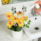 4Pcs Fake Orchids Artificial Flowers Washable Phalaenopsis Orchids Flowers in Pot for Home Wedding Table Centerpiece Bathroom Office Decoration (White & Purple & Yellow)