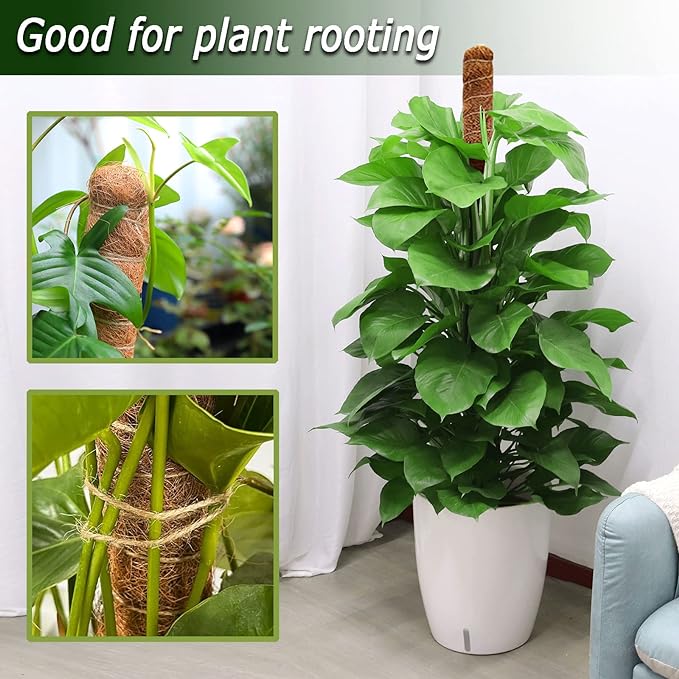 Soupiar 2-Pack 28" Bendable Moss Pole for Monstera, Rust-Free Aluminum Core Plant Support Stakes, Sturdy Stakes to Train & Grow Indoor Climbing Plants Upright (13.2ft Jute Rope Included)