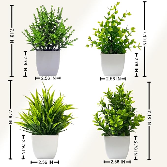 SZC&MFZ Mini Artificial Potted Plants Fake Plants,4 PCS Faux Potted Plants for Room,Home, Bathroom, Bedroom, Living Room, Kitchen and Office Decoration.
