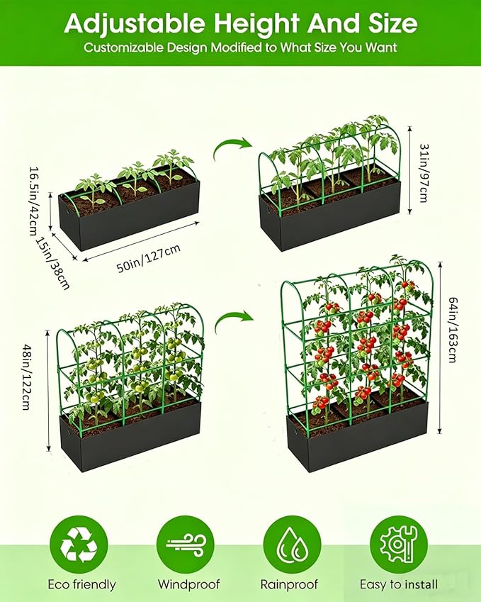 Cucumber Trellis with Grow Bags for Garden, U Frame Garden Trellis for Climbing Plants, Metal Plant Trellis with Garden Netting for Vegetables Flowers Fruits(4 Arches)(U-Shape)