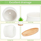 SHECIPIN Succulent Pots, White Mini 2.5 inch Ceramic Flower Planter Pot with Bamboo Tray, Pack of 12 - Plants Not Included