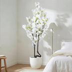 Faux White Cherry Blossom Tree 7ft(84in) Tall Artificial Plant Indoor Decor Handmade Natural Fake White Flower Tree for Wedding Realistic Cherry Plant in Pot for Home Living Room,Office,Outdoor Decor.