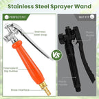All Metal Replacement Sprayer Wand, Suitable for 1/2" Hose Quick Connector, 1/4" & 3/8" & 1/2" Brass Barb Spray Wand, Built-in Shut Valve Stainless Steel Spray Wand (29" Sprayer Wand)