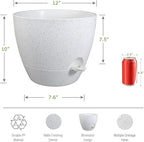 UOUZ 12 inch Large Self Watering Pots, Plastic Planters with 60oZ Removable Deep Reservoir and Multi Mesh Drainage Holes for Indoor Outdoor Garden Plants and Flowers, White Speckles