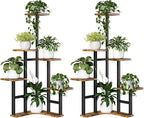 Yzosvki Corner Plant Stand Indoor Set of 2, 6 Tiered Corner Plant Shelf Flower Stand for Multiple Plants, Plant Shelves Organizer Rack, Square Rustic Brown